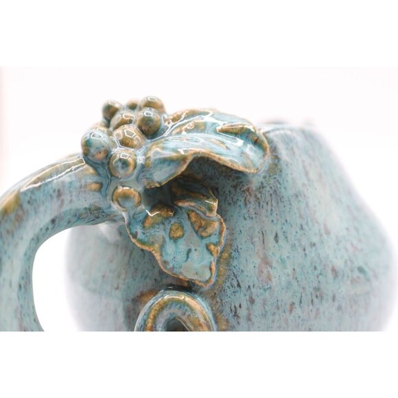 Handmade Studio Pottery Creamer Glazed Grape Design Handle Bear Paw Maker Signed - Picture 8 of 12